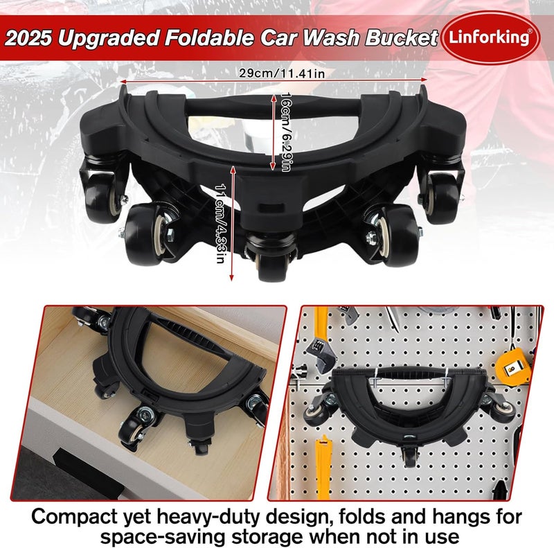 Linforking 2025 Upgraded Foldable Car Wash Bucket Dolly 5 Gallon with Wheels,360°Rolling Car Wash Buckets Dolly for Washing, Waxing, Removable Bucket Mover,Fits 3.5–5 Gallon Buckets,Supports Up to 265 lbs - Image 4